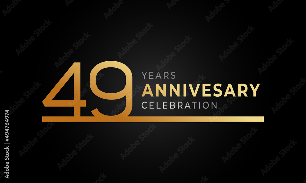 49 Year Anniversary Celebration Logotype with Single Line Golden and Silver Color for Celebration Event, Wedding, Greeting card, and Invitation Isolated on Black Background