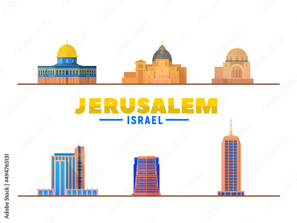 Jerusalem, Israel most famous landmark at white background. Vector Illustration. Business travel and tourism concept with modern buildings. Image for presentation, banner, web site.