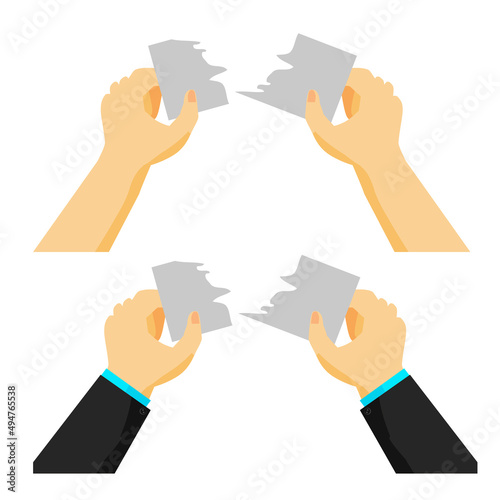 Simple Vector Set 2 Hand, Ripping a piece of blank paper or card