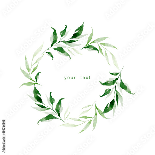 Watercolour green floral wreath with leaves