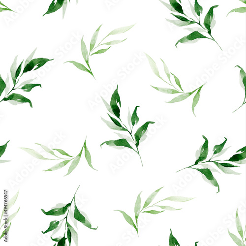 Watercolour green floral seamless pattern with leaves