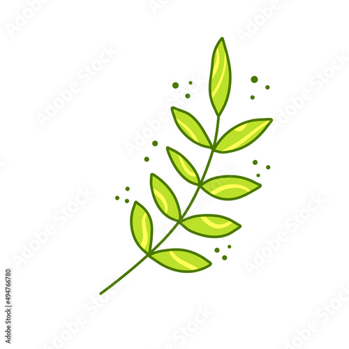 Branch with green leaves. Plant and part of tree. Flat cartoon illustration