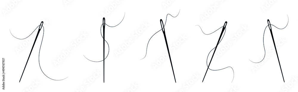 Set of sewing needles with thread isolated of an white background. Needles and thread icon in different styles.Vector illustration Set of sewing needles with thread isolated of an white background. Needles and thread icon in different styles.Vector illustration