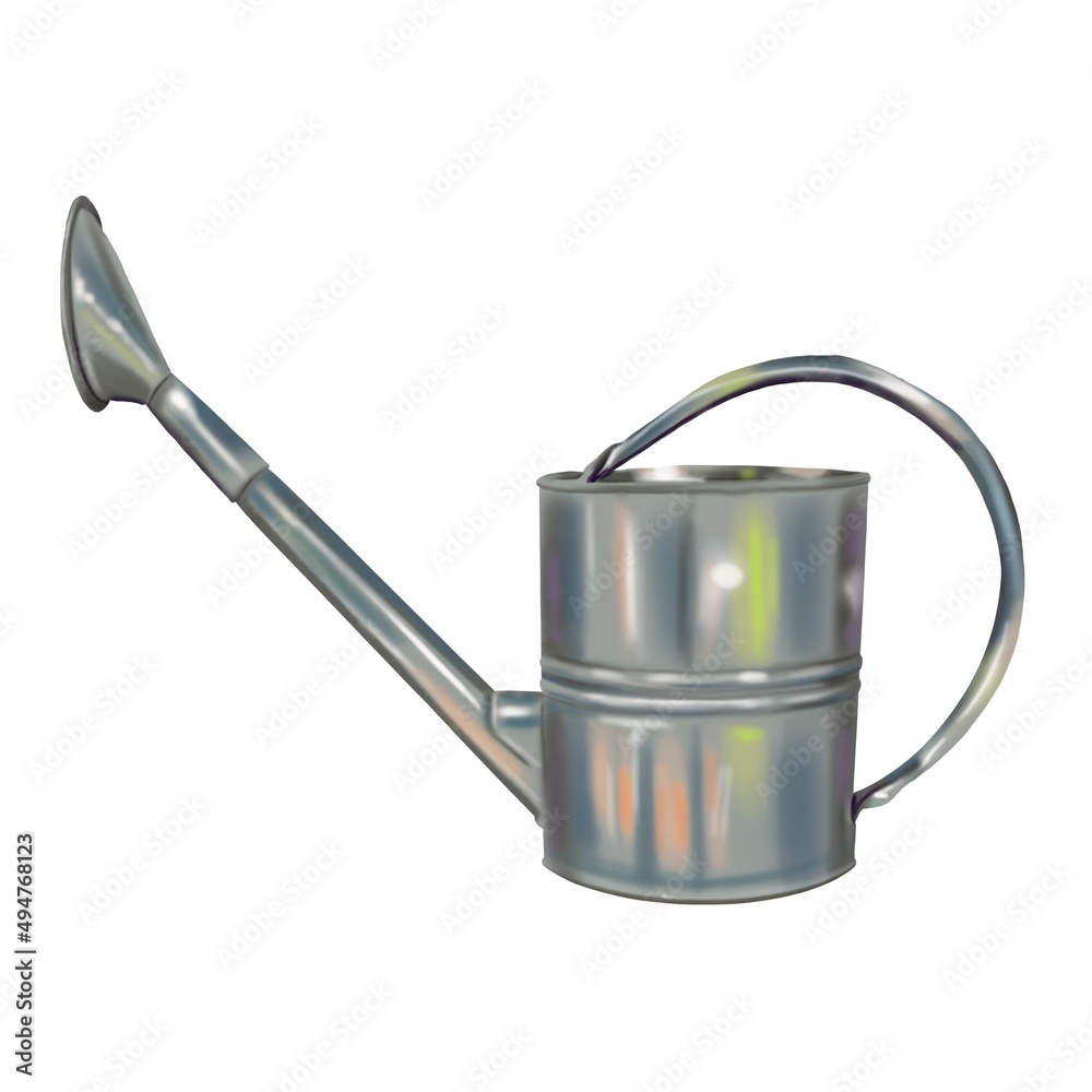 Fototapeta premium Watercolor illustration of an iron watering can. Iron watering can for garden