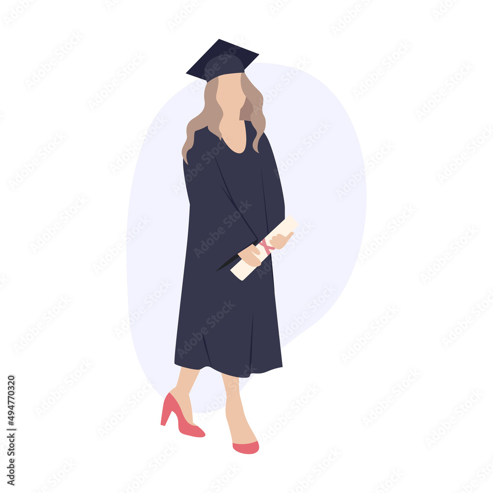 Young girl student with a diploma. Graduate in academic robe and academic cap. minimalist silhouette. Vector Young girl student with a diploma. Graduate in academic robe and academic cap. minimalist silhouette. Vector