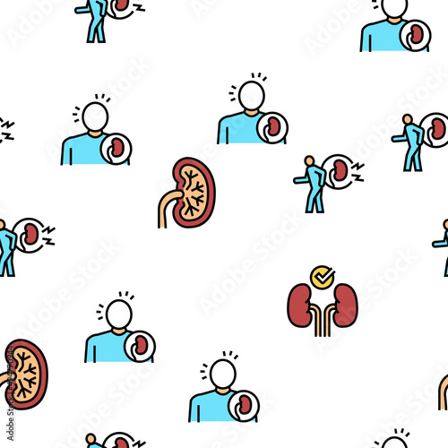 Nephritis Kidneys Vector Seamless Pattern Thin Line Illustration