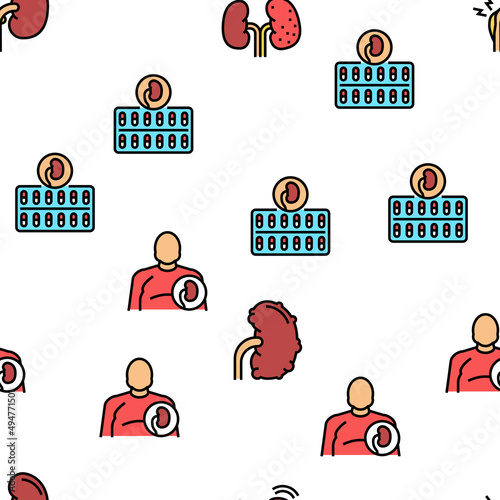 Nephritis Kidneys Vector Seamless Pattern Thin Line Illustration