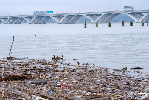 Fotografi Polluted River and Trash: Potomac River, Alexandria, VA, US
