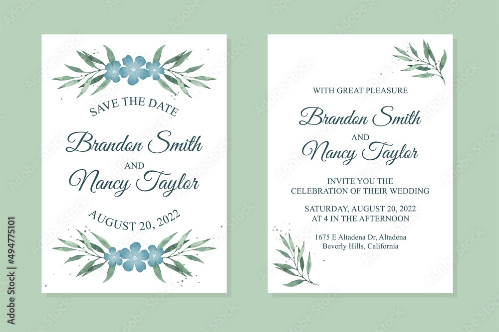 Rustic wedding invitation watercolor vector illustration