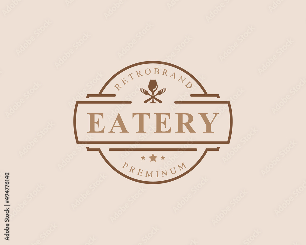 Fototapeta premium Vintage Retro Badge Restaurant and Cafe icons, Fast Food Logo Design Silhouettes