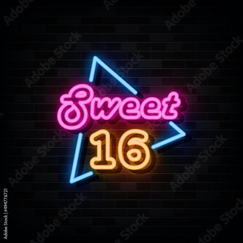 Sweet 16 Neon Signs Vector