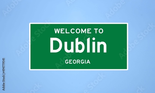 Dublin, Georgia city limit sign. Town sign from the USA. photo