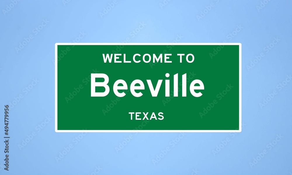 Beeville, Texas city limit sign. Town sign from the USA.