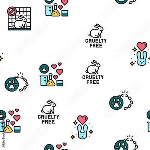 Cruelty Free Animals Vector Seamless Pattern Thin Line Illustration