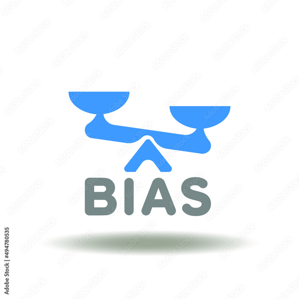 Vector illustration of seesaw and bias word. Symbol of bias prejudice. Icon of biased social discrimination. Vector illustration of seesaw and bias word. Symbol of bias prejudice. Icon of biased social discrimination.