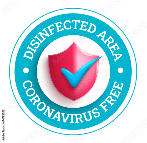 Coronavirus free vector design. Covid free logo with virus shield in circle signange for clean public disinfected area banner. Vector illustration.
