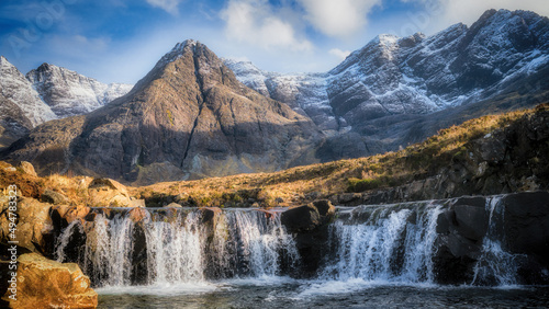 The Cuillin Mountains and the Fairy Pools on the Isle of Skye in Glen Brittle