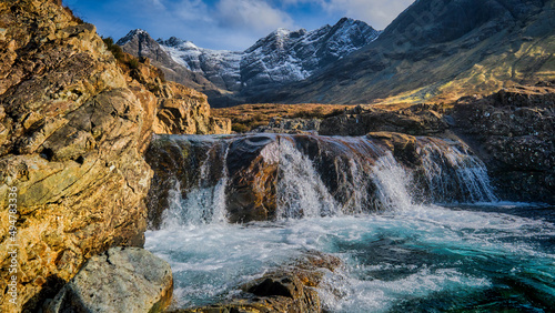 The Cuillin Mountains and the Fairy Pools on the Isle of Skye in Glen Brittle