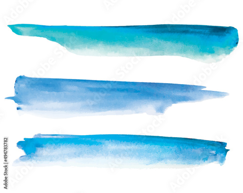 Watercolor brush strokes in blue colors. Abstract painting in aquamarine tones. Blue and light blue paint stain acrylic technique. Light blue sky vector background.