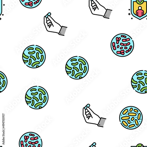 Probiotics Bacterium Vector Seamless Pattern Thin Line Illustration