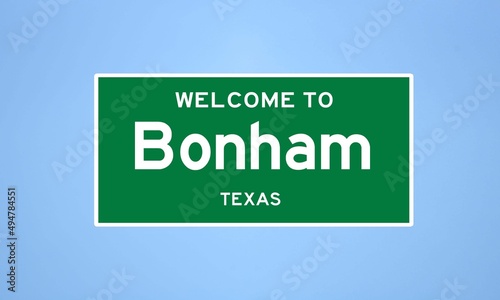 Bonham, Texas city limit sign. Town sign from the USA. photo