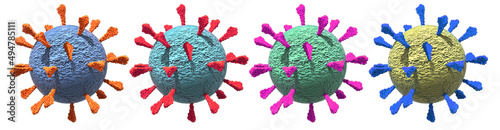 3D medical illustration of Omicron / Delta variant particle based on electron microscopy images. Protein surface spikes on virion Delta, omicron, alpha, beta, gamma, epsilon, eta, iota, kappa, B.1.617