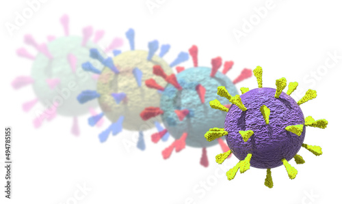 3D medical illustration of Omicron / Delta variant particle based on electron microscopy images. Protein surface spikes on virion Delta, omicron, alpha, beta, gamma, epsilon, eta, iota, kappa, B.1.617