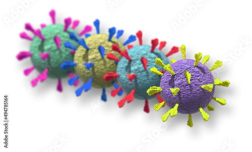 3D medical illustration of Omicron / Delta variant particle based on electron microscopy images. Protein surface spikes on virion Delta, omicron, alpha, beta, gamma, epsilon, eta, iota, kappa, B.1.617