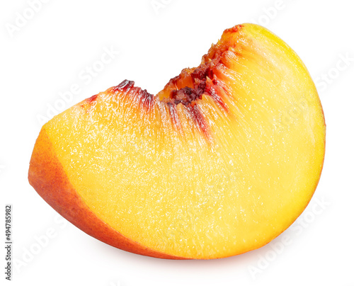 Sliced Fresh Yellow Peach isolated on white background, Yellow Peach on White Background With clipping path.