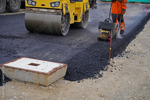 Road construction work on a section of motorway in detail