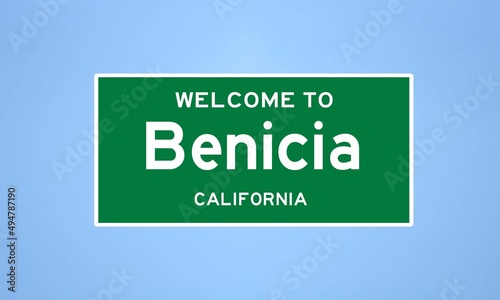 Benicia, California city limit sign. Town sign from the USA. photo