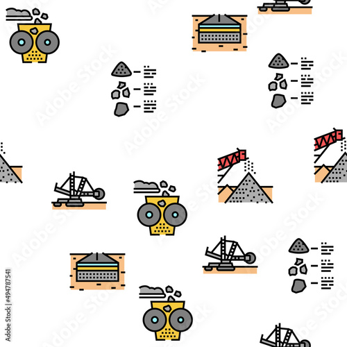 Crushed Stone Mining Vector Seamless Pattern Thin Line Illustration