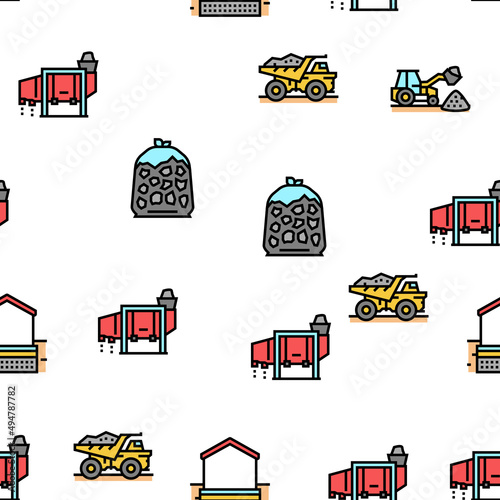Crushed Stone Mining Vector Seamless Pattern Thin Line Illustration