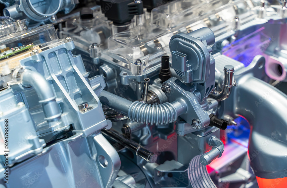 modern hybrid car engine concept.