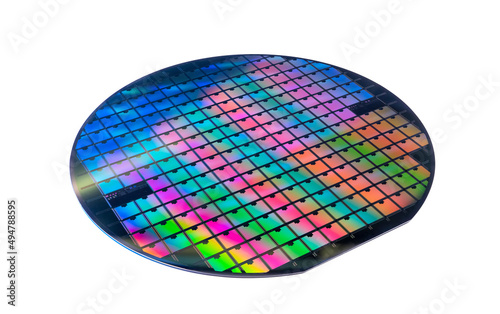 Semiconductor wafer disk made of silicon isolated on white