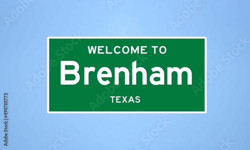 Brenham, Texas city limit sign. Town sign from the USA. photo