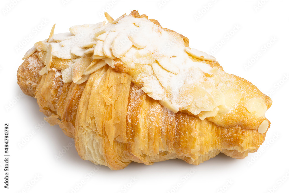 Fresh Homemade Almond Butter Croissant, golden brown and crispy Traditional French breakfast and snack, isolated on white background. Clipping path. Fresh Homemade Almond Butter Croissant, golden brown and crispy Traditional French breakfast and snack, isolated on white background. Clipping path.