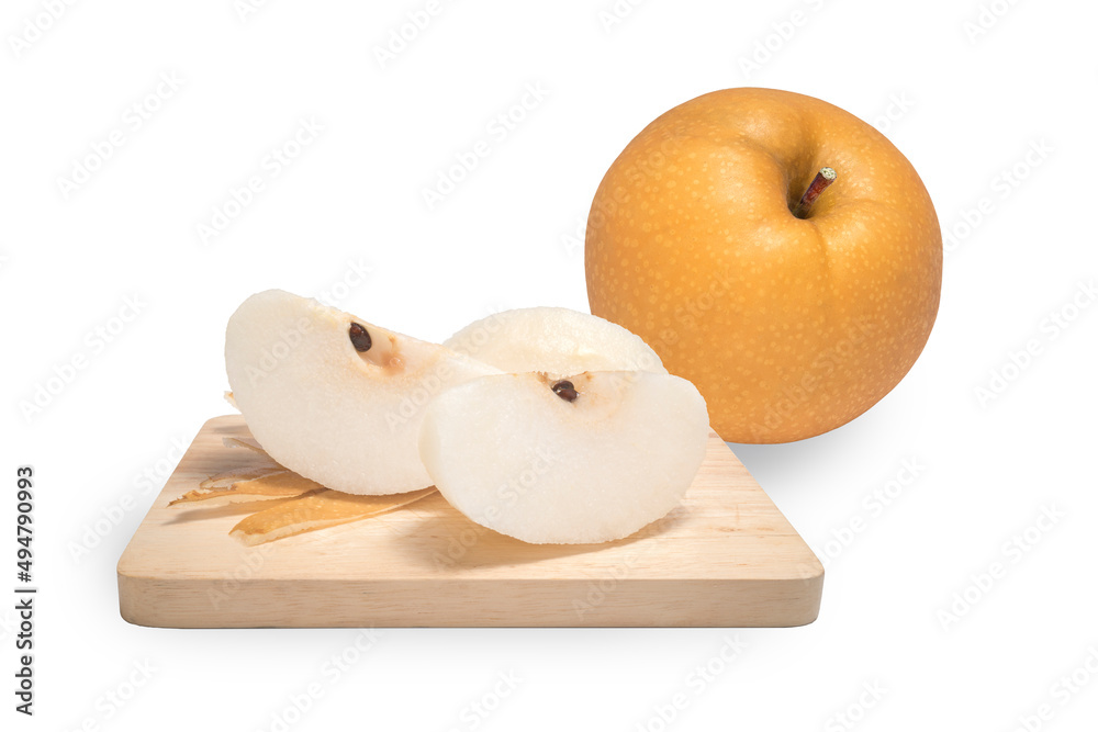 Snow pear or Korea pear fresh fruit with slices isolated on white background (With clipping path)