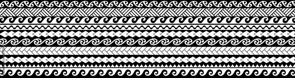 maori geometric pattern tattoo design texture line 마오리 문양 타투 도안 - obrazy, fototapety, plakaty 