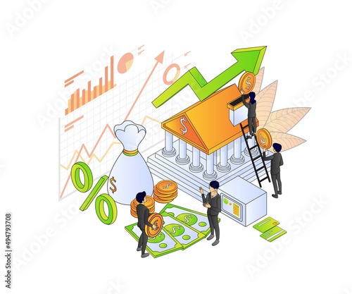 Illustration of premium vector isometric style about banking and finance with a character 