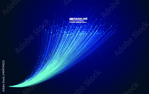A line of blue techno particles stretching and converging into the distance