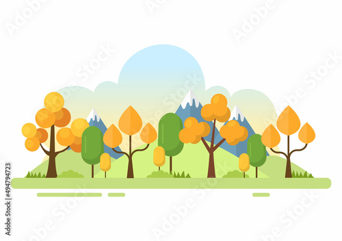 Nature and Landscape Unique of Trees  Forest  Mountains  Flowers or Plants in Spring and Summer Background in Abstract Different Shapes Flat Style Illustration