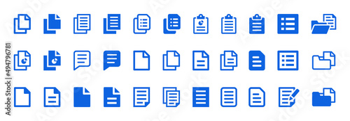 Document icon collection. File icon set in blue color design.