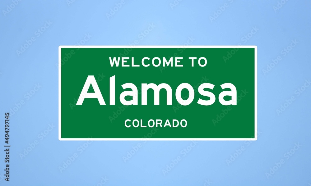 Alamosa, Colorado city limit sign. Town sign from the USA. Alamosa, Colorado city limit sign. Town sign from the USA.
