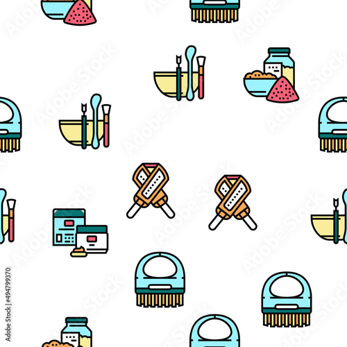 Spa Cosmetics Beauty Vector Seamless Pattern Thin Line Illustration