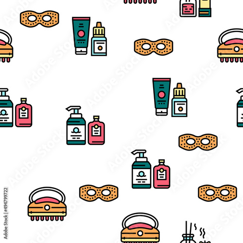Spa Cosmetics Beauty Vector Seamless Pattern Thin Line Illustration