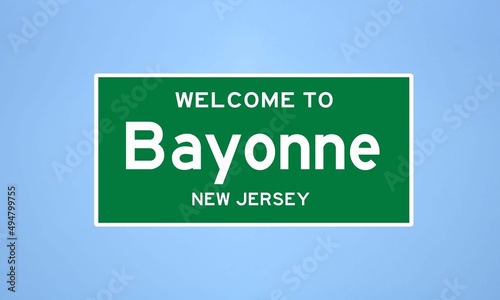 Bayonne, New Jersey city limit sign. Town sign from the USA. photo
