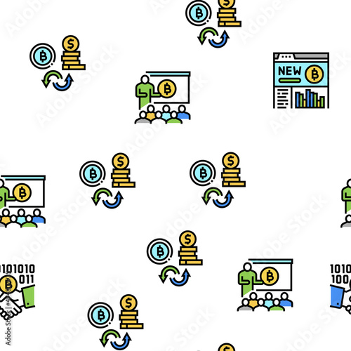Ico Initial Coin Offer Vector Seamless Pattern Thin Line Illustration