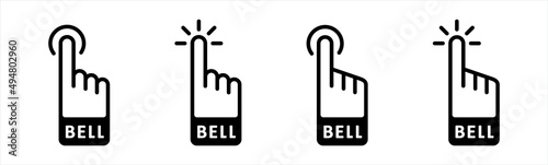 Hand push bell button vector sign. Ring door bell line and solid icon, delivery symbol, finger pressing doorbell icon in outline style for mobile and web design.