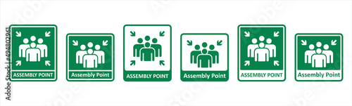 Assembly point sign. gathering point signboard, emergency evacuation icon symbol, vector illustration.